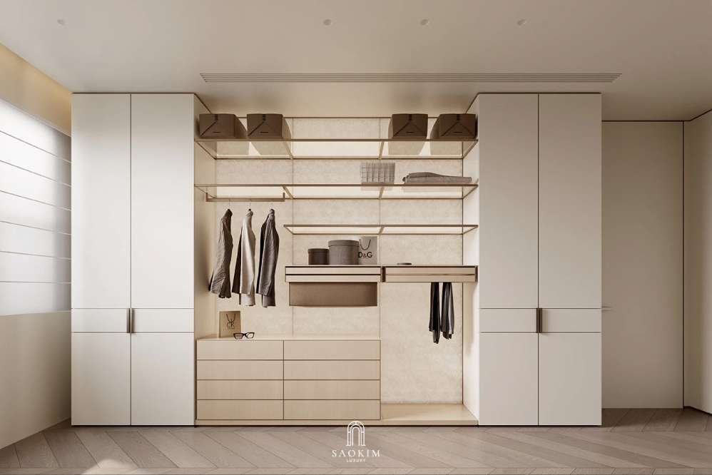 Thiết kế nội thất phòng thay đồ phong cách Contemporary Luxury dự án Vinhomes Symphony 
